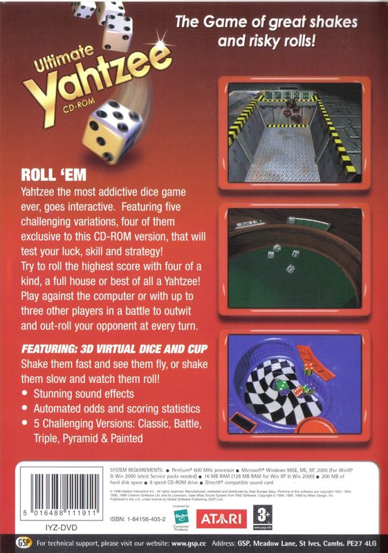 Back Cover for Ultimate Yahtzee (Windows) (Global Software Publishing (GSP) release)