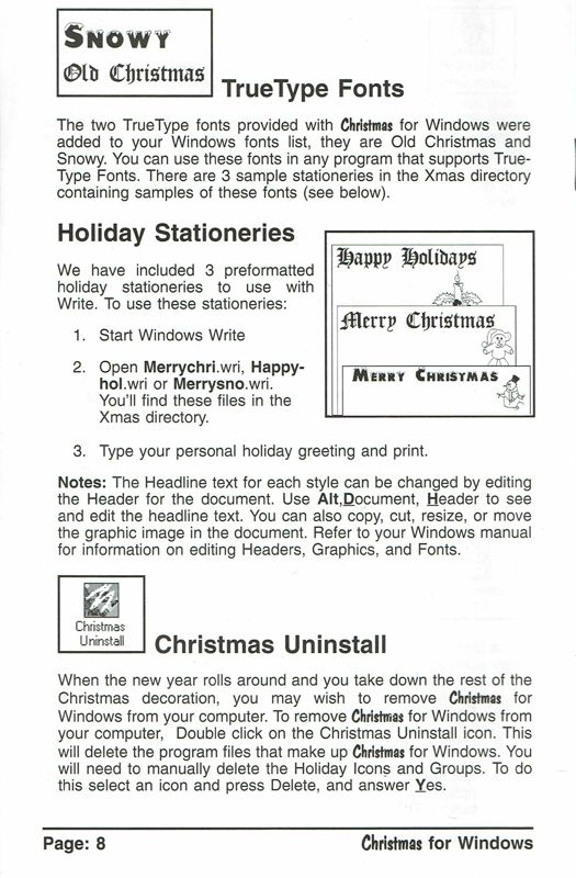 Manual for Simple Simon Says: Christmas for Windows - Release 2 (Windows 3.x): Back