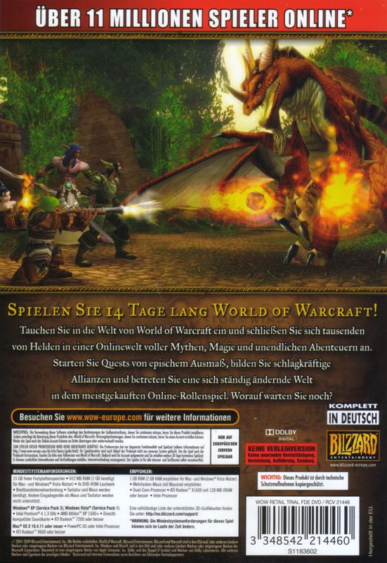 Back Cover for World of WarCraft (Macintosh and Windows) (Trial version)