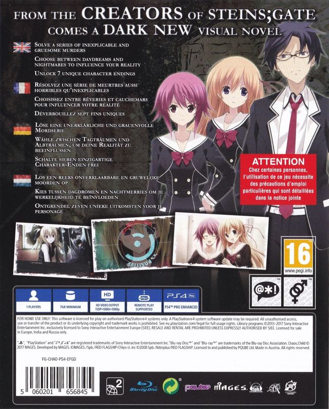 Other for Chaos;Child (Gigalomaniac Edition) (PlayStation 4): Keep Case - Back