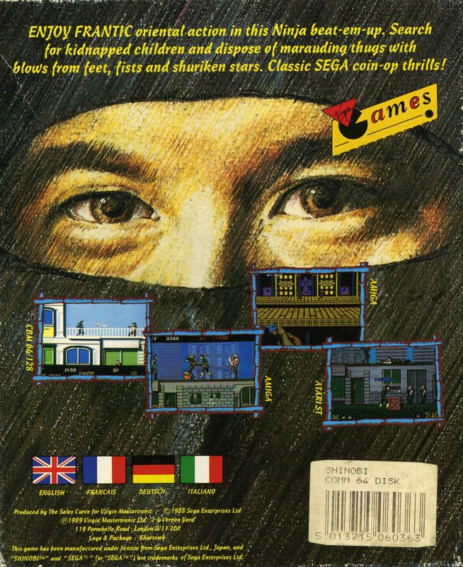 Back Cover for Shinobi (Commodore 64) (disk version)