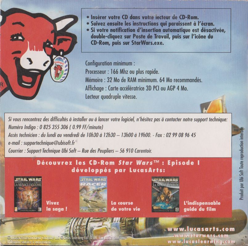 Back Cover for Star Wars: Episode I - Racer (Windows) (The Laughing Cow release: trailer and 1st level of the game)