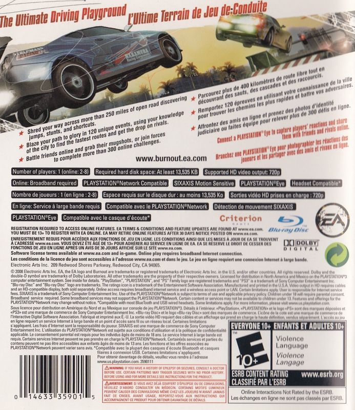 Back Cover for Burnout: Paradise (PlayStation 3)