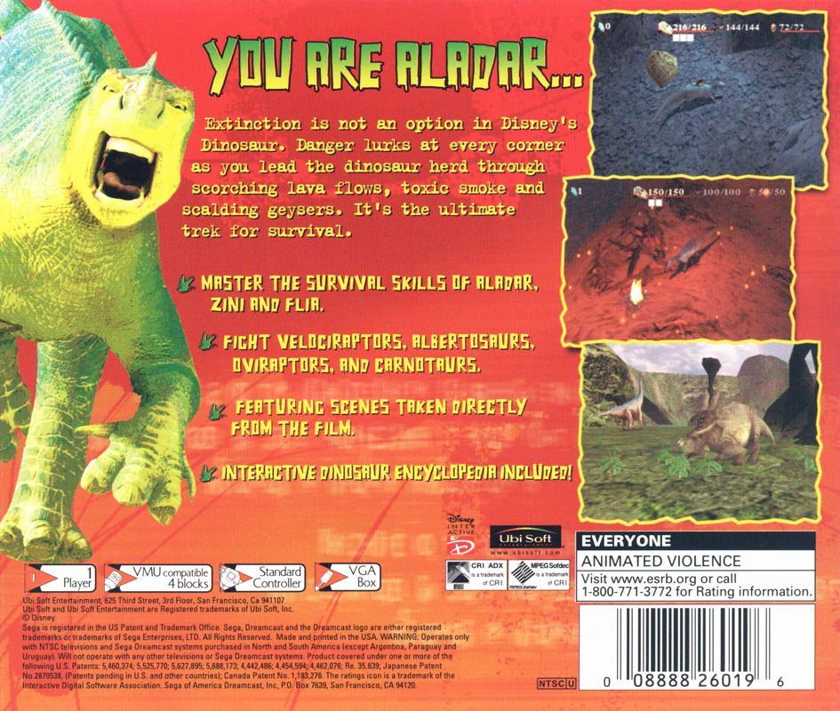 Back Cover for Disney's Dinosaur (Dreamcast)
