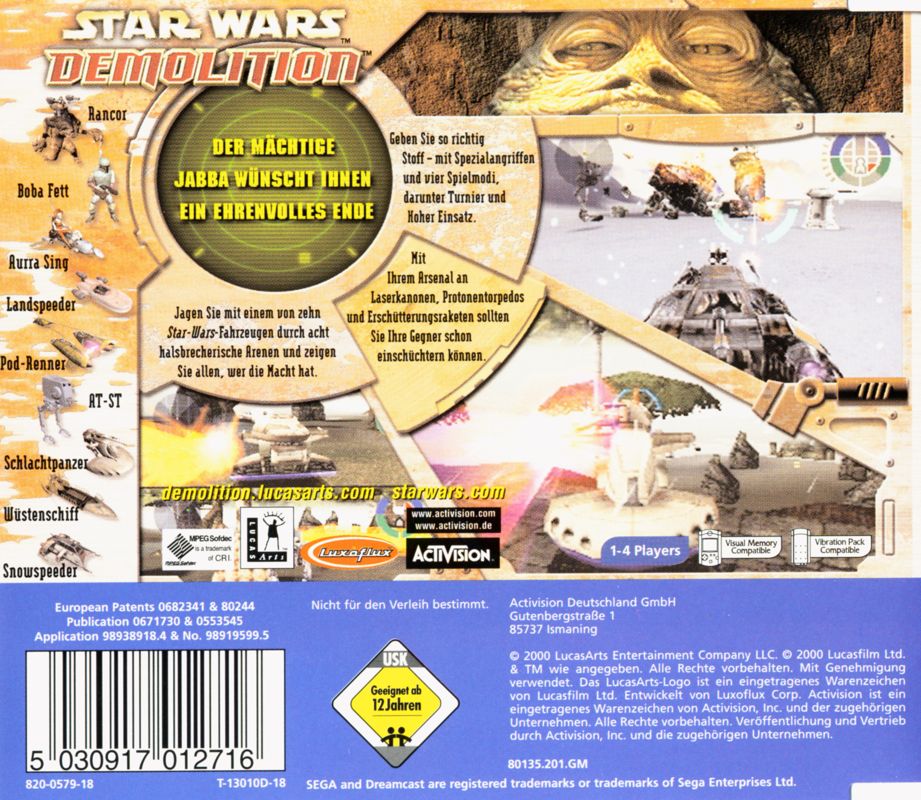 Back Cover for Star Wars: Demolition (Dreamcast)