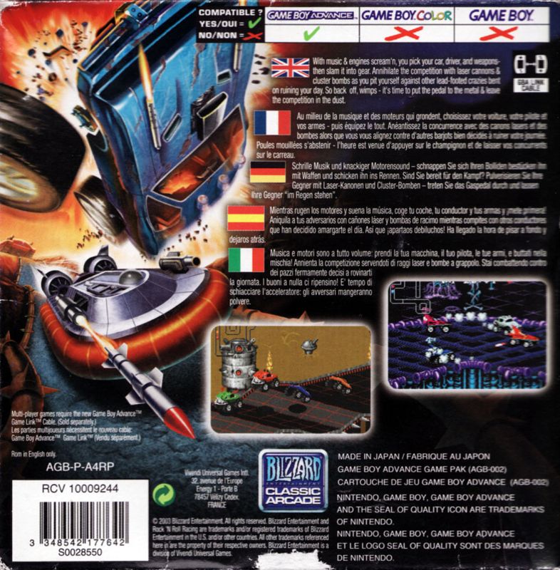 Back Cover for Rock n' Roll Racing (Game Boy Advance)