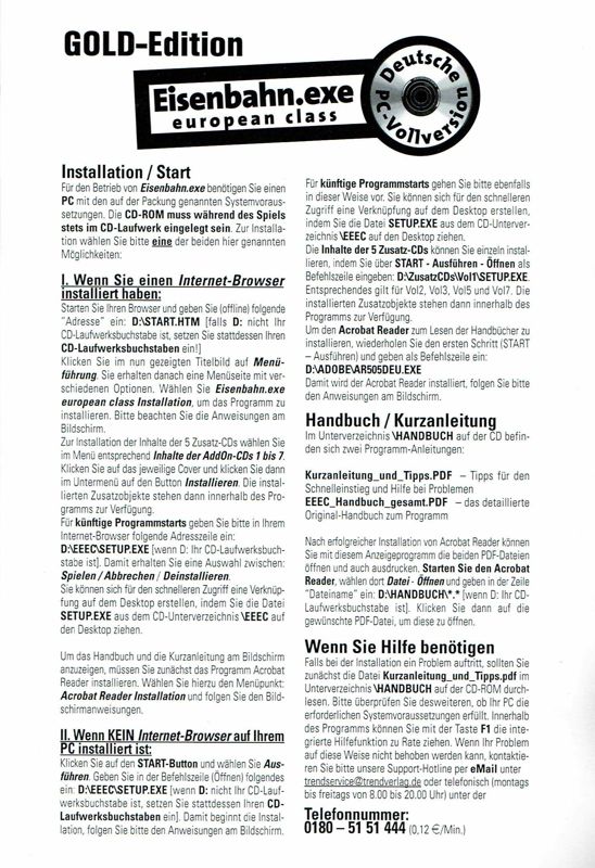 Manual for Eisenbahn.exe: European Class - Gold Edition (Windows): Front