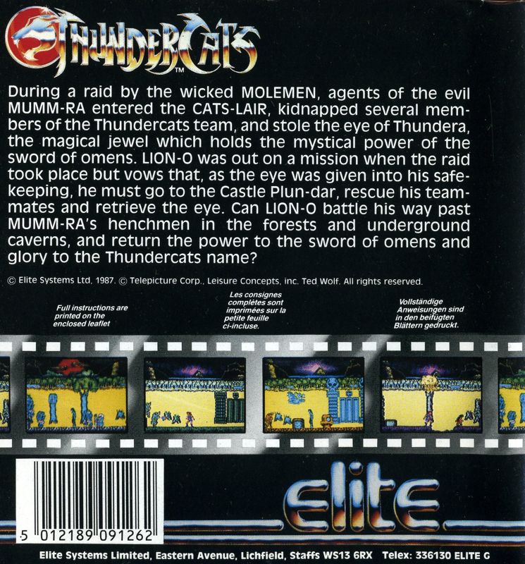 Back Cover for Thundercats (Amiga)