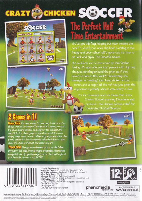 Back Cover for Crazy Chicken: Soccer (Windows) (Focus Multimedia release)