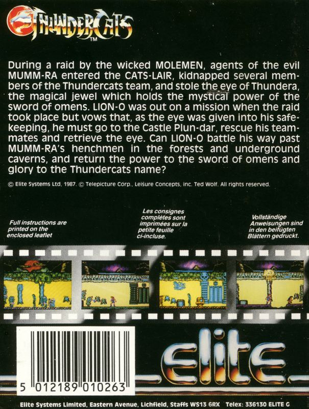Back Cover for Thundercats (ZX Spectrum)