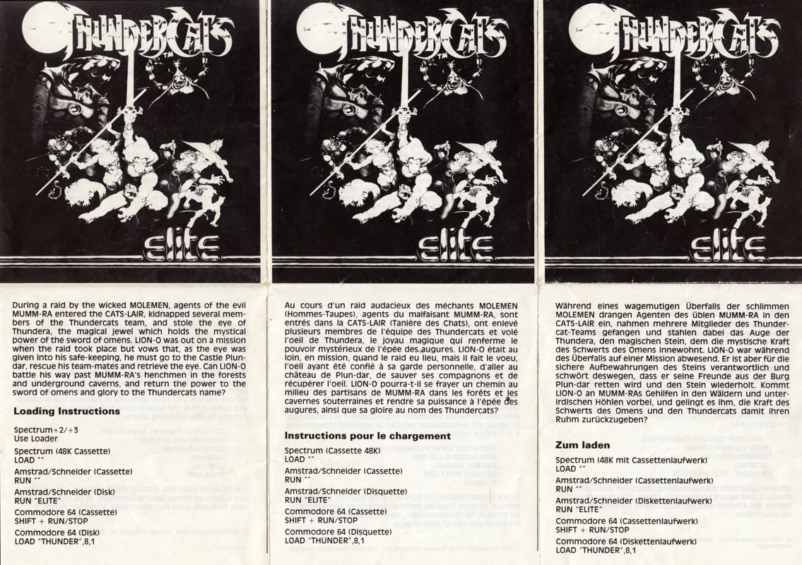 Other for Thundercats (ZX Spectrum): foldable instructions side A