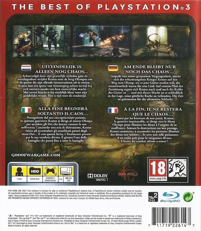 Back Cover for God of War III (PlayStation 3) (Essentials release)