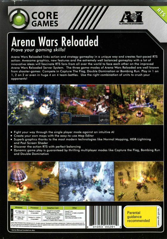 Back Cover for Arena Wars Reloaded (Windows) (Coregames release)