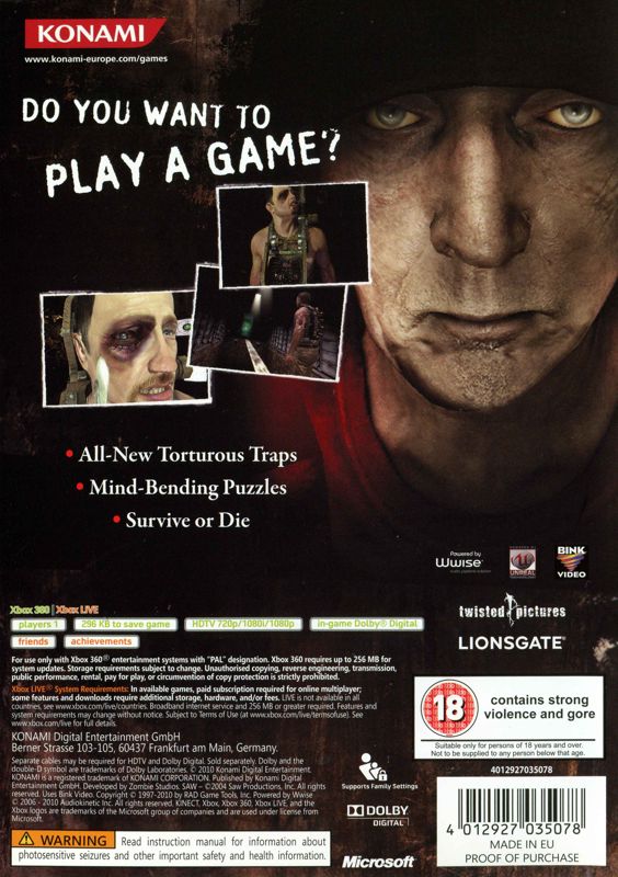 Back Cover for Saw II: Flesh & Blood (Xbox 360)