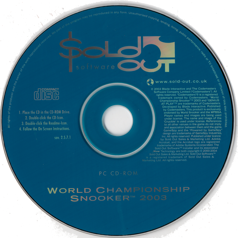 Media for World Championship Snooker 2003 (Windows) (Sold Out Software release)