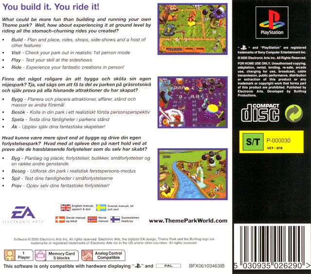 Back Cover for Sim Theme Park (PlayStation) (EA Classics release)