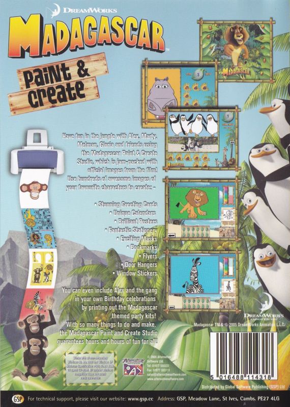 Back Cover for Dreamworks Madagascar: Paint & Create (Windows)