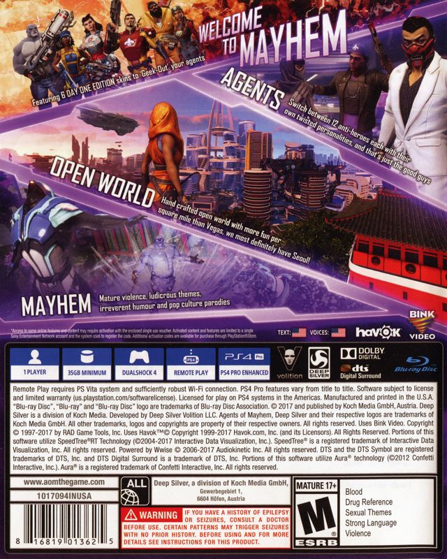 Back Cover for Agents of Mayhem: Day One Edition (PlayStation 4)