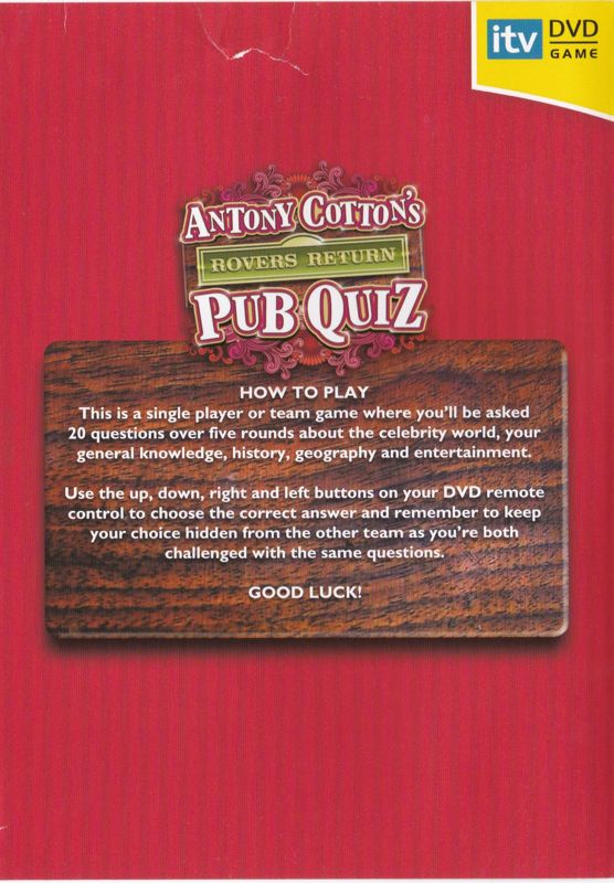 Inside Cover for Antony Cotton's Rovers Return Pub Quiz (DVD Player): Left