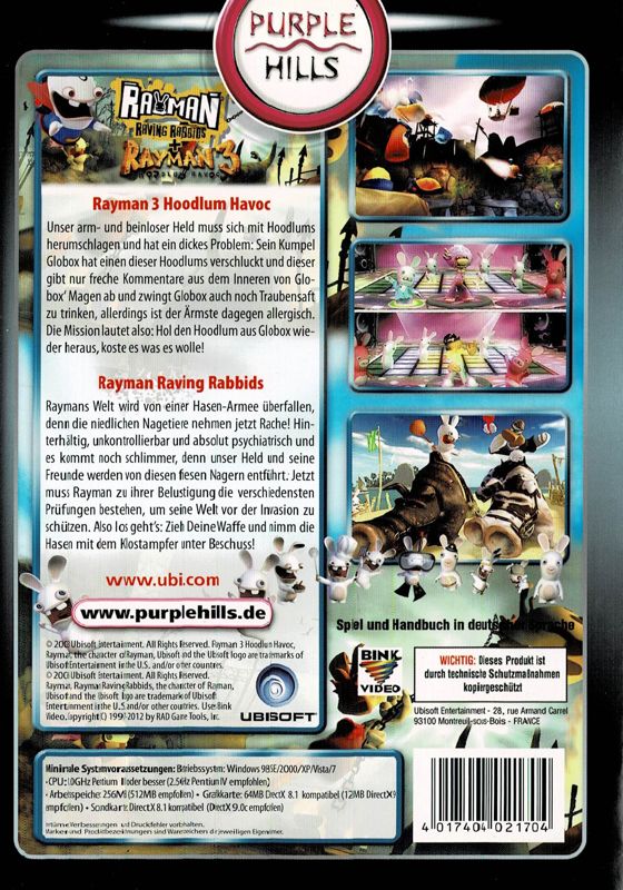 Rayman Raving Rabbids Back Cover Rayman: Raving Rabbids + Rayman 3: Hoodlum Havoc cover or packaging ...