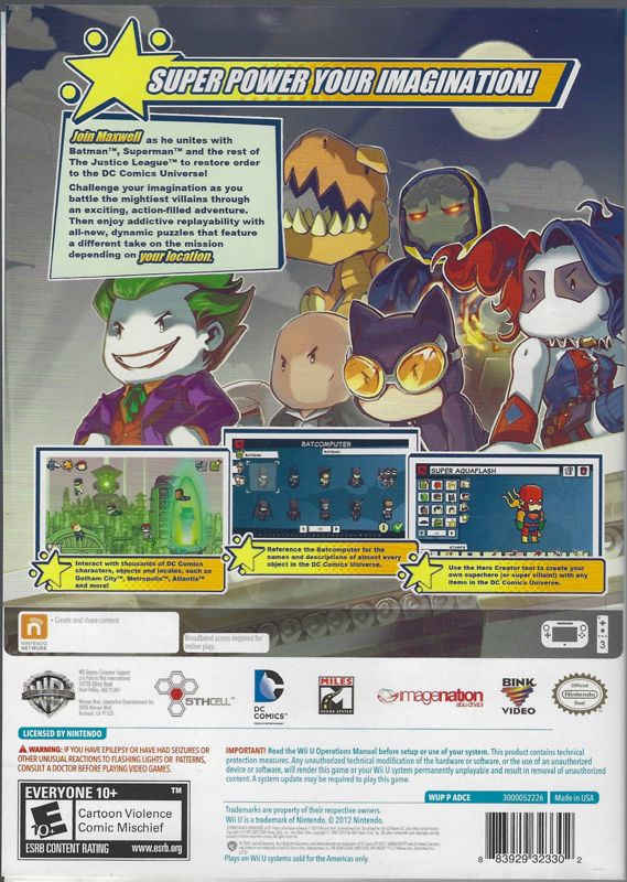 Back Cover for Scribblenauts Unmasked: A DC Comics Adventure (Wii U)