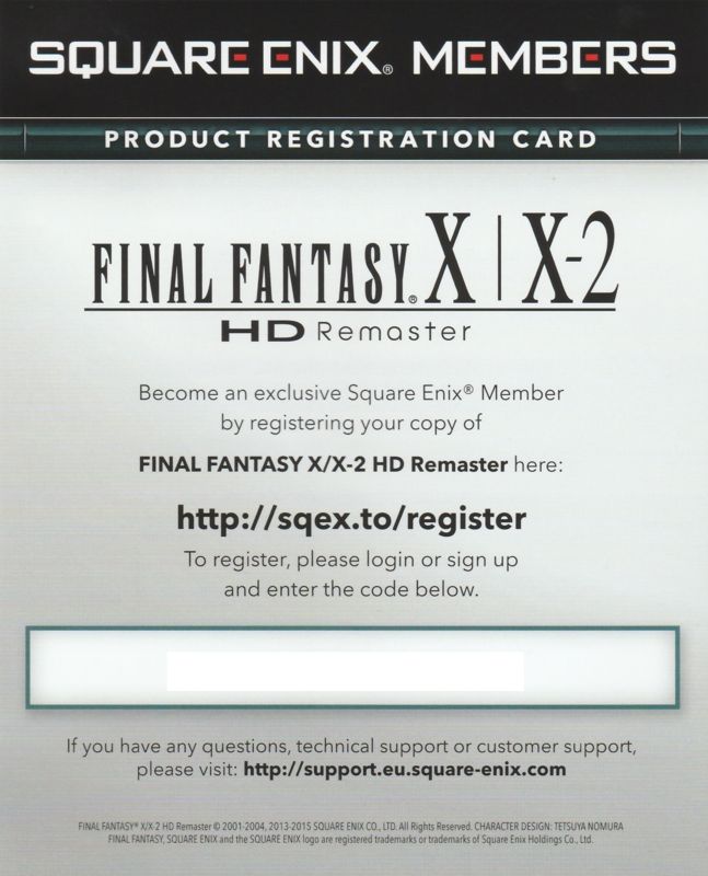 Extras for Final Fantasy X | X-2: HD Remaster (PlayStation 4): Product Registration Code - Front