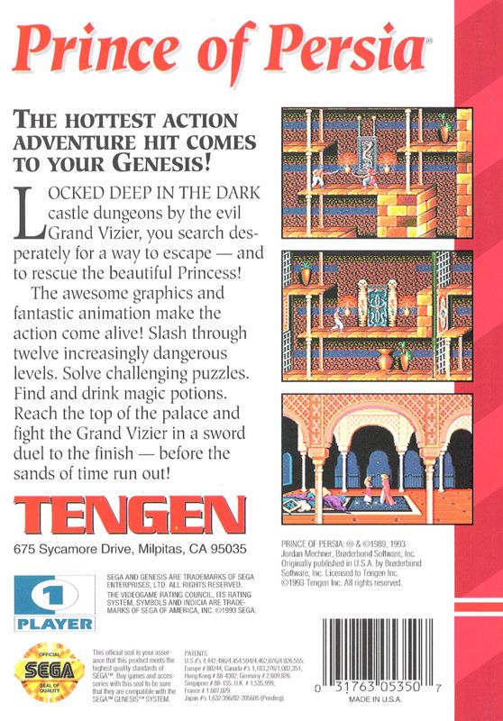 Back Cover for Prince of Persia (Genesis)