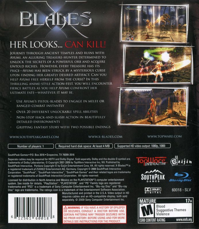 Back Cover for X-Blades (PlayStation 3)