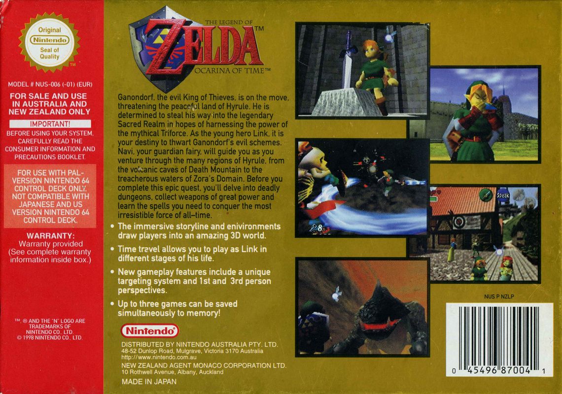 Back Cover for The Legend of Zelda: Ocarina of Time (Nintendo 64) (Collector's Edition)
