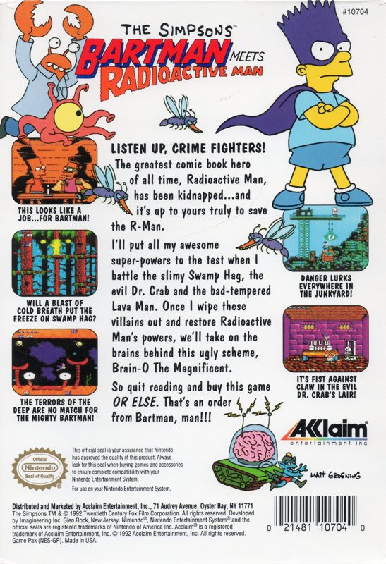 Back Cover for The Simpsons: Bartman Meets Radioactive Man (NES)