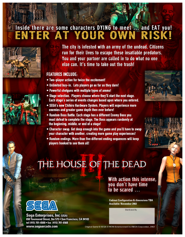 Back Cover for The House of the Dead III (Arcade) (From segaarcade.com)