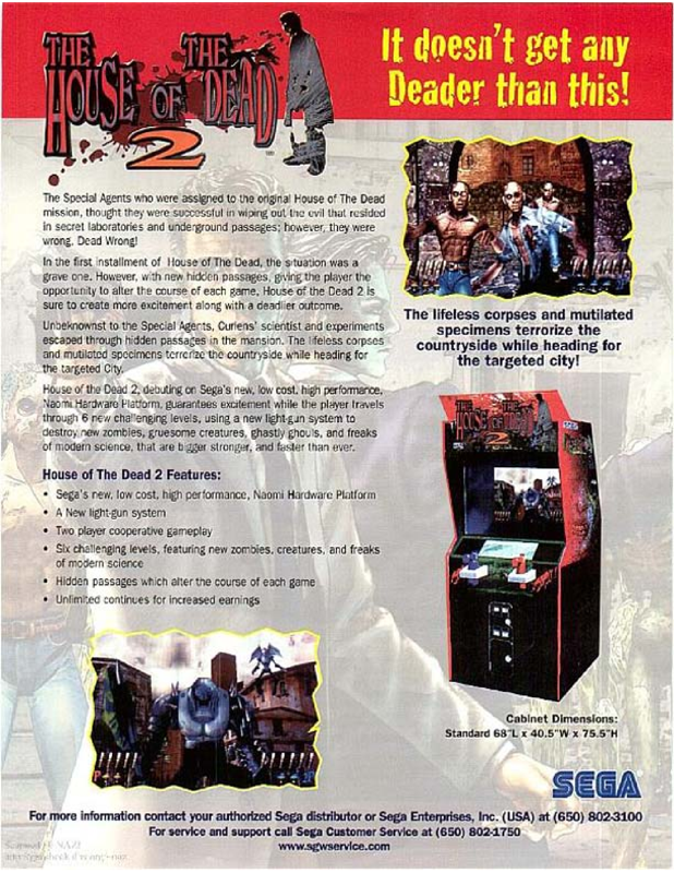 Back Cover for The House of the Dead 2 (Arcade) (From segaarcade.com)