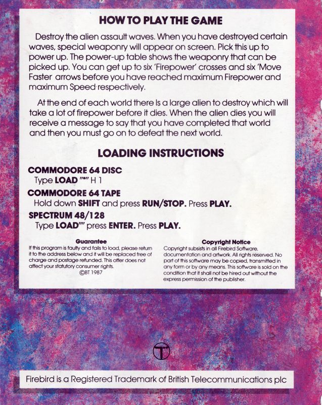 Inside Cover for Sidewize (ZX Spectrum) (Jewel case): side B (reverse back cover)