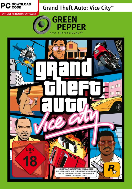 Front Cover for Grand Theft Auto: Vice City (Windows) (Green Pepper release with Steam download code only)
