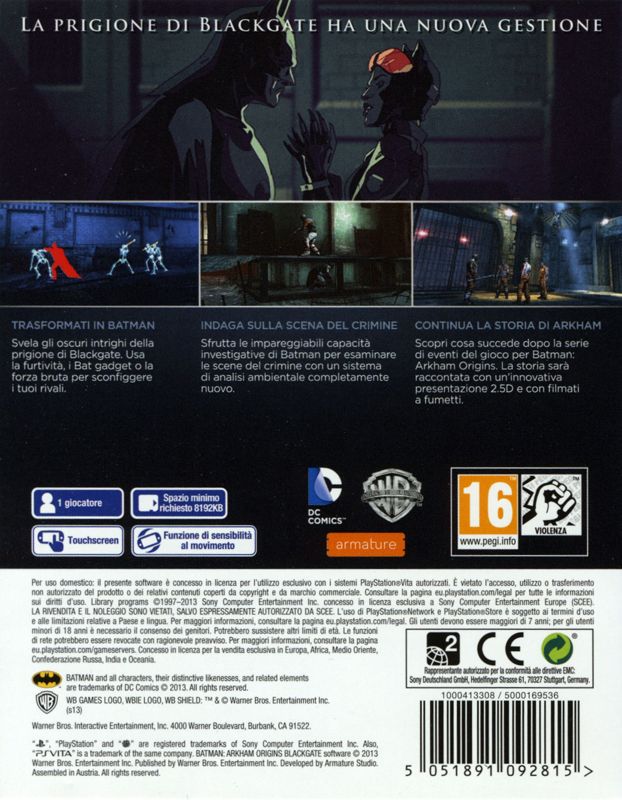Back Cover for Batman: Arkham Origins - Blackgate (PS Vita)