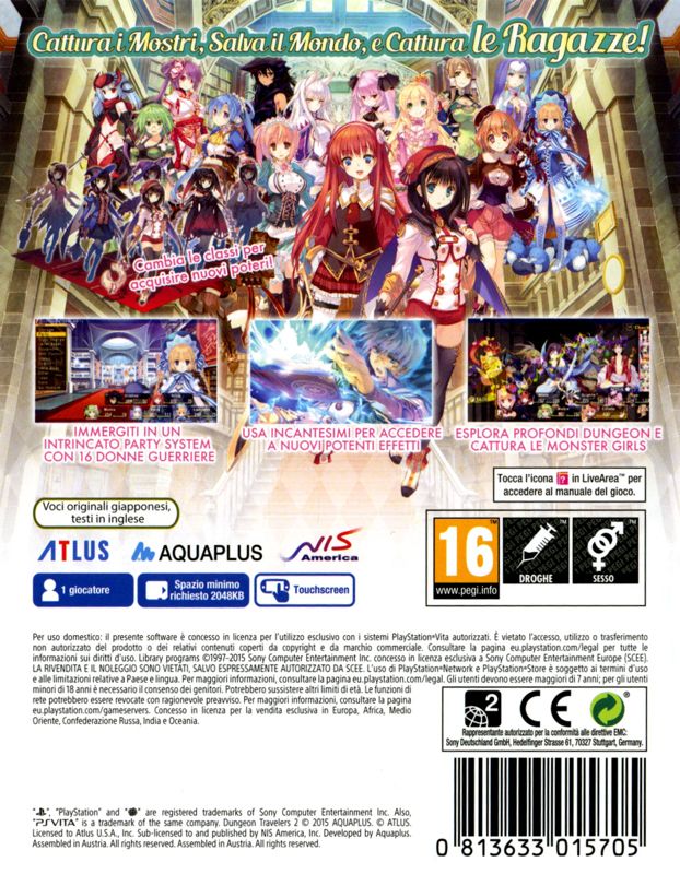 Back Cover for Dungeon Travelers 2: The Royal Library & The Monster Seal (PS Vita)