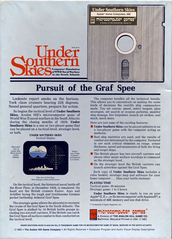 Back Cover for Under Southern Skies (Apple II)