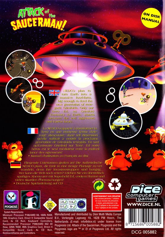 Back Cover for Attack of the Saucerman! (Windows) (DICE release)