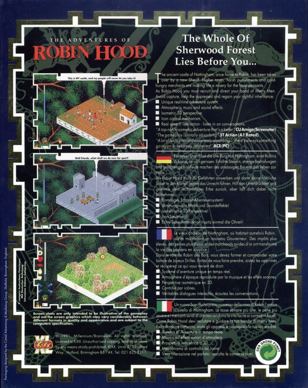Back Cover for The Adventures of Robin Hood (Amiga) (Kixx XL budget release)