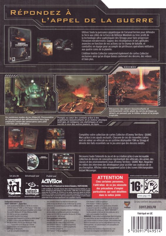 Back Cover for Enemy Territory: Quake Wars (Limited Collector's Edition) (Windows)