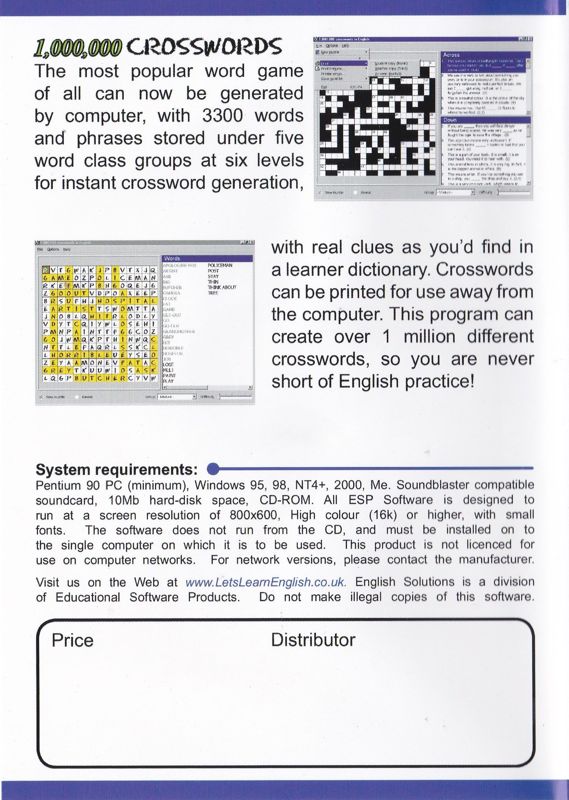 Back Cover for 1,000,000 Crosswords (Windows)