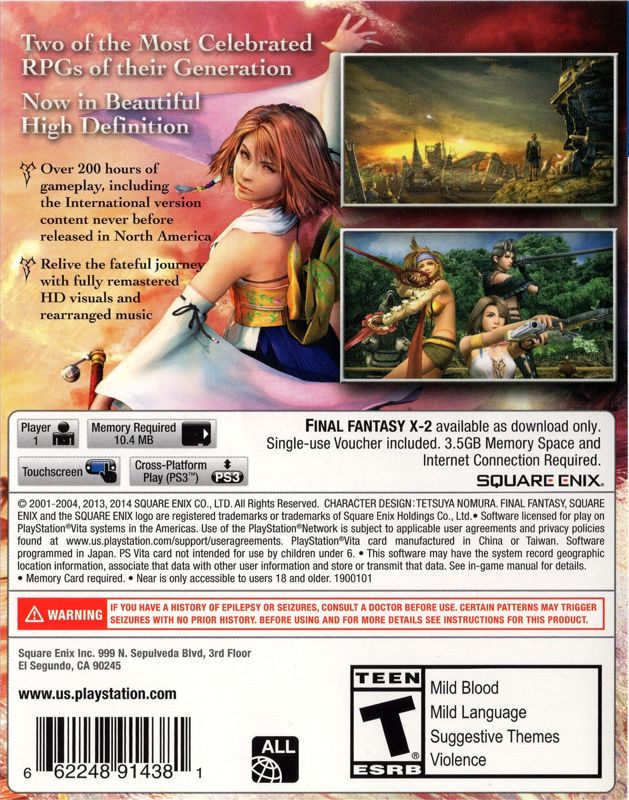 Back Cover for Final Fantasy X | X-2: HD Remaster (PS Vita)