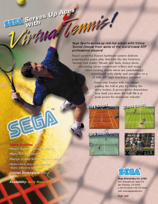 Front Cover for Virtua Tennis (Arcade) (From segaarcade.com)