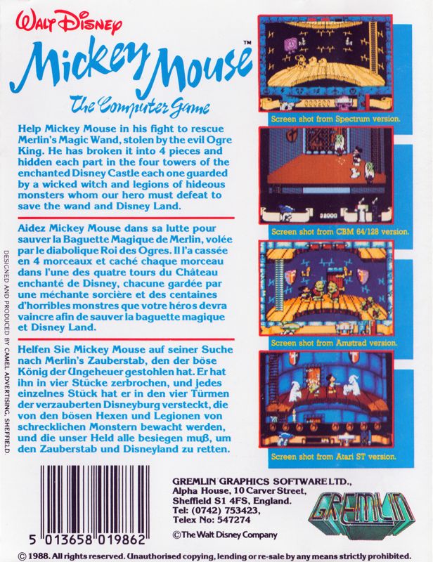 Back Cover for Mickey Mouse: The Computer Game (ZX Spectrum)
