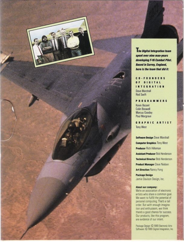 Inside Cover for F-16 Combat Pilot (DOS)