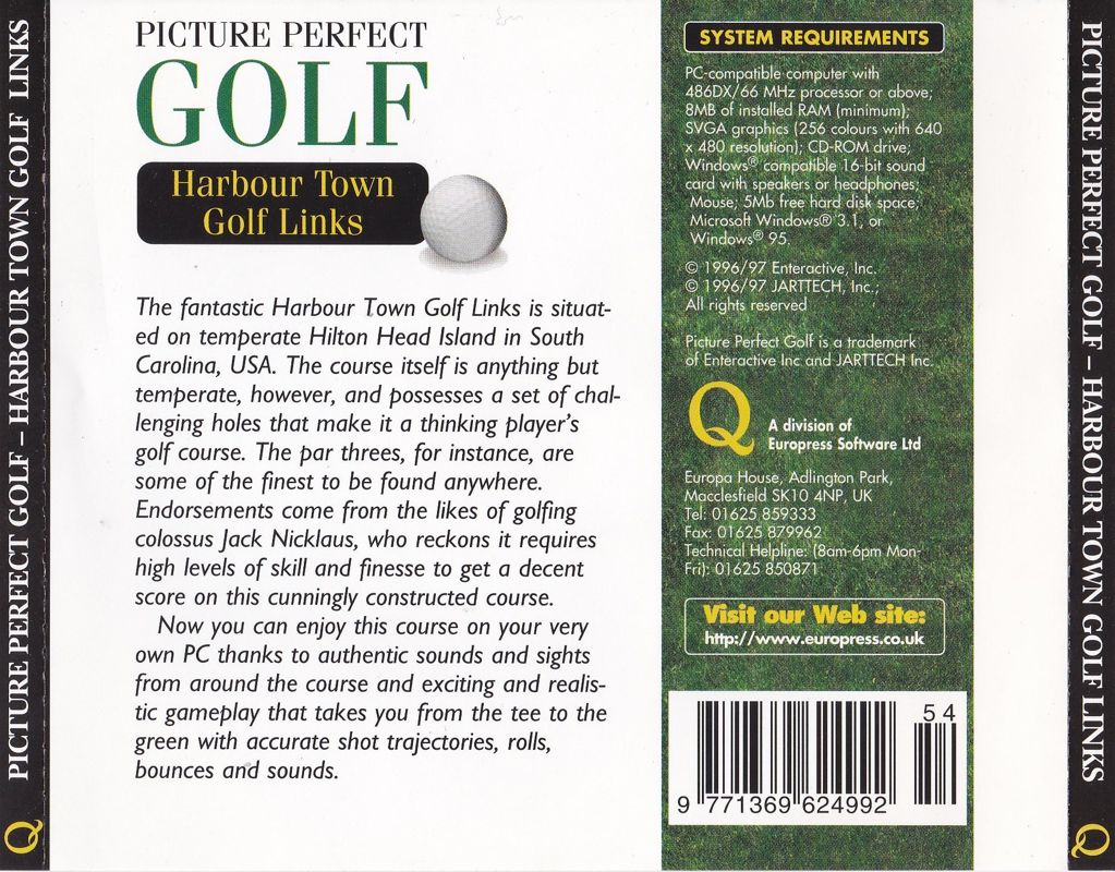 Back Cover for Picture Perfect Golf (Windows 3.x)