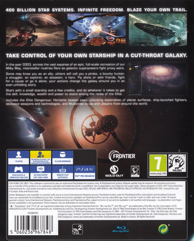 Back Cover for Elite: Dangerous (Legendary Edition) (PlayStation 4)