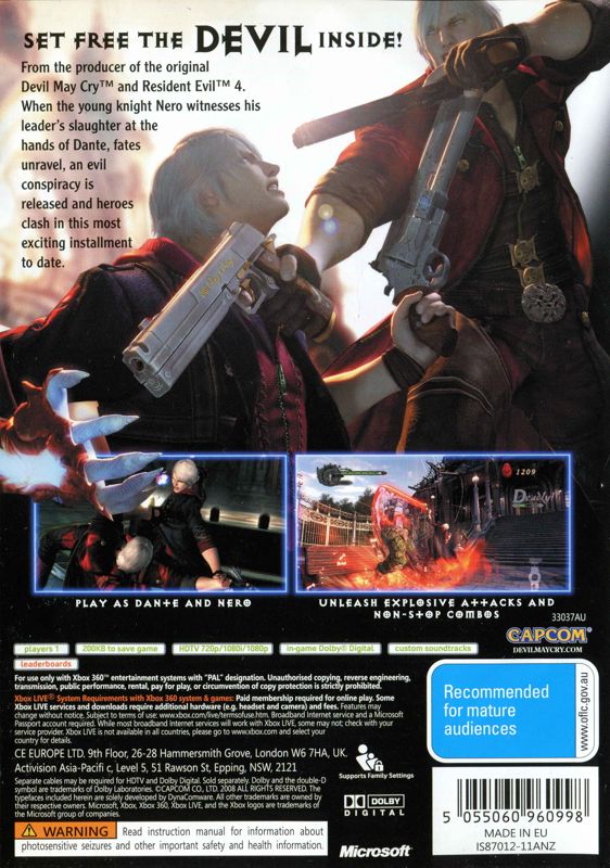 Back Cover for Devil May Cry 4 (Xbox 360)