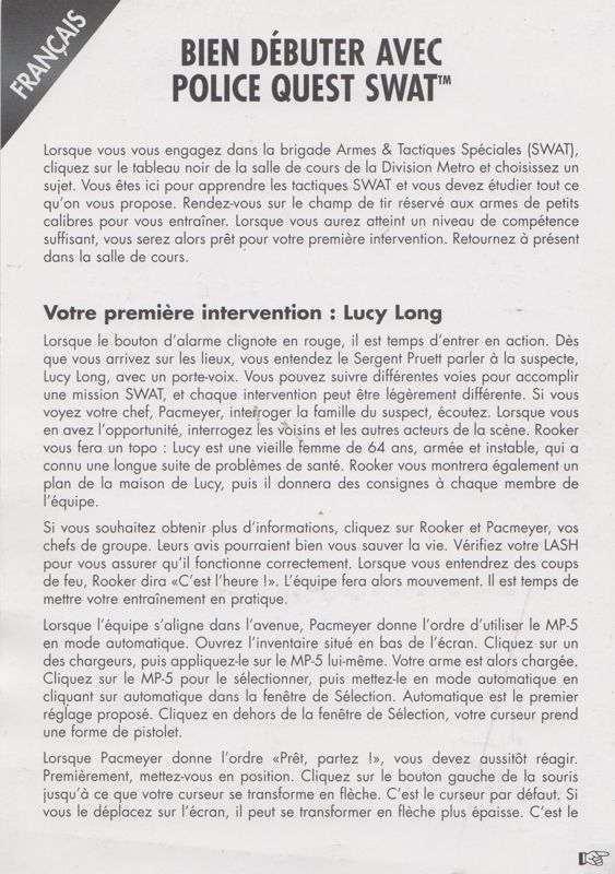 Extras for Daryl F. Gates' Police Quest: SWAT (DOS and Windows and Windows 16-bit) (SierraOriginals release): 2-page Quick Start Guide - Front