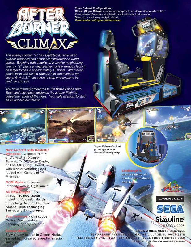 Back Cover for After Burner: Climax (Arcade) (From segaarcade.com)